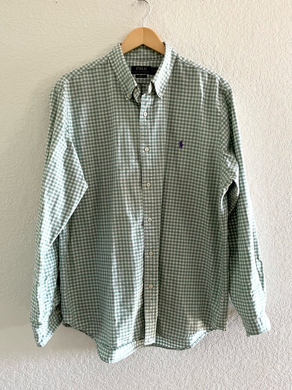 Ralph Lauren Classic Fit Oxford Green Gingham Button-Down Shirt Sz XL Preppy